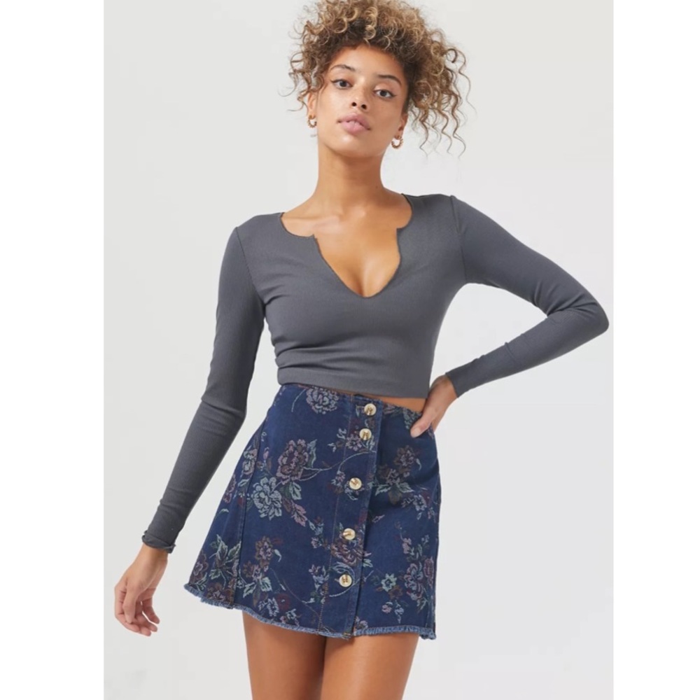 UO Rosie Jacquard Denim Mini Skirt